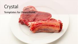  Presentation with fresh meat - Presentation theme consisting of cow kill - fresh raw meat with bone background and a  colored foreground