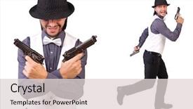 Presentation with gun - Amazing PPT theme having cowardly - man with gun isolated backdrop and a light gray colored foreground
