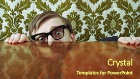  Presentation with desk in line - Cool new presentation with cowardly - scared nerd hiding behind backdrop and a tawny brown colored foreground