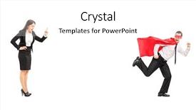  Presentation with superhero businesswoman - Presentation theme having cowardly - superhero running away background and a white colored foreground