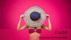  Presentation with hat - Audience pleasing presentation theme consisting of cowardly - woman in bikini covering her backdrop and a  colored foreground