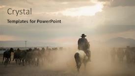  Presentation with horses - Audience pleasing slide set consisting of cowboy-and-wild-horses backdrop and a soft green colored foreground