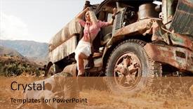  Presentation with truck - PPT theme consisting of cowboy boots - attractive blond woman near background and a red colored foreground