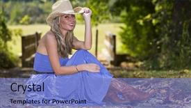  Presentation with field - Presentation theme enhanced with cowboy boots - beautiful blonde model posing background and a light blue colored foreground
