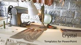  Presentation with sewing machine safety - Colorful PPT theme enhanced with cowboy boots - closeup of sewing machine backdrop and a coral colored foreground