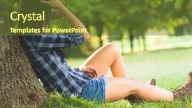  Presentation with cowgirl - Slides with cowboy boots - cowgirl lies on field relaxing background and a tawny brown colored foreground