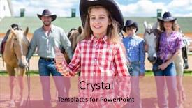  Presentation with cowboy - Slide deck with cowboy girl with ok gesture background and a coral colored foreground
