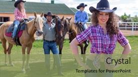  Presentation with cowboy - Slide deck enhanced with cowboy lady with husband and children background and a seafoam green colored foreground