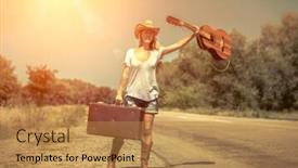  Presentation with cowboy - Presentation theme featuring cowboy style girl on the road under sunlight background and a gold colored foreground