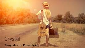  Presentation with cowboy - Slide set with cowboy style girl on the road under sunlight background and a coral colored foreground