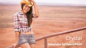  Presentation with cowgirl - PPT layouts enhanced with cowgirl-woman-smiling-at-camera background and a coral colored foreground