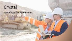  Presentation with holding hotdog - Beautiful theme featuring coworker holding laptop at construction backdrop and a white colored foreground