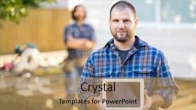  Presentation with construction site construction - Cool new PPT theme with coworker in background at construction backdrop and a  colored foreground