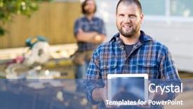  Presentation with construction site construction - Audience pleasing PPT layouts consisting of coworker in background at construction backdrop and a ocean colored foreground