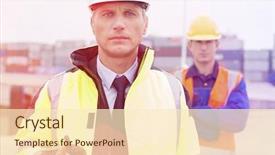  Presentation with worker - Colorful slide deck enhanced with coworker in background at shipping backdrop and a  colored foreground