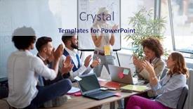  Presentation with coworkers - Presentation theme featuring coworkers-applauding-a-colleague-applause background and a sky blue colored foreground