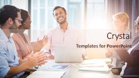  Presentation with coworkers - Theme consisting of coworkers applauding a colleague after presentation in the office background and a lemonade colored foreground