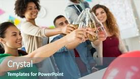  Presentation with corporate celebration - Presentation theme having clinking bottles with non-alcohol background and a ocean colored foreground