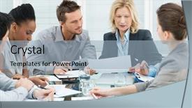  Presentation with invitation for conference - Colorful slides enhanced with coworkers discussing in conference room backdrop and a light blue colored foreground