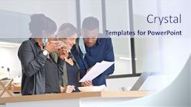  Presentation with coworkers - Audience pleasing PPT layouts consisting of coworkers-in-office-having backdrop and a sky blue colored foreground