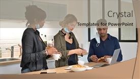  Presentation with coworkers - Colorful presentation design enhanced with coworkers-in-office-having backdrop and a light gray colored foreground