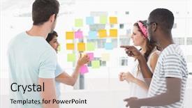  Presentation with sticky notes - Slides having coworkers pointing sticky notes background and a lemonade colored foreground