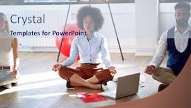  Presentation with experience - PPT theme with coworkers-practicing-meditation-at-work background and a sky blue colored foreground