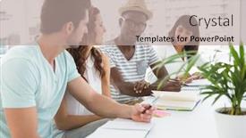  Presentation with coworkers - Audience pleasing theme consisting of coworkers sitting and taking notes together in the office backdrop and a mint green colored foreground