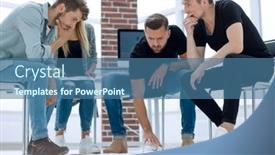  Presentation with new office - Audience pleasing slide deck consisting of coworkers-team-working-new-startup backdrop and a ocean colored foreground