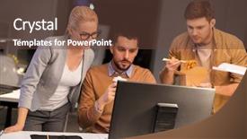  Presentation with food technology - Presentation theme featuring coworkers with computer takeout food background and a tawny brown colored foreground