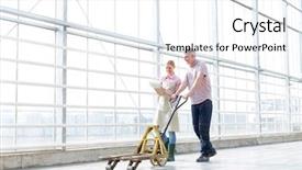  Presentation with pallet - Audience pleasing slide deck consisting of coworkers with pallet jack discussing backdrop and a white colored foreground