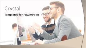  Presentation with coworkers - PPT theme consisting of coworkers working in sunny office successful businass team background and a white colored foreground