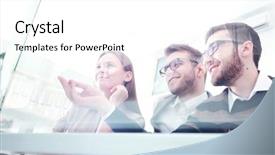  Presentation with coworkers - Colorful presentation theme enhanced with coworkers working in sunny office successful businass team bot backdrop and a white colored foreground