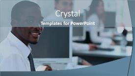  Presentation with coworkers - Slide deck consisting of coworkers working in sunny office successful business team background and a mint green colored foreground