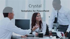  Presentation with coworkers - PPT layouts with coworkers working in sunny office successful business team background and a light blue colored foreground