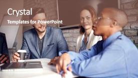  Presentation with team achievement - Colorful theme enhanced with coworkers working together on project backdrop and a violet colored foreground