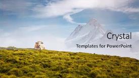  Presentation with diabetes world day - Theme having cows relax on alpine hills background and a light blue colored foreground