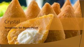  Presentation with snack - Beautiful PPT layouts featuring coxinha of chicken brazilian snack and catupiry backdrop and a gold colored foreground
