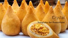  Presentation with snack - Amazing slide deck having coxinha-of-chicken-brazilian-snack backdrop and a gold colored foreground