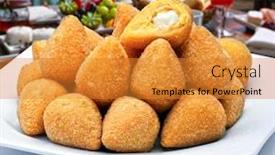  Presentation with snack food - Audience pleasing presentation theme consisting of coxinha-of-chicken-brazilian-snack backdrop and a gold colored foreground