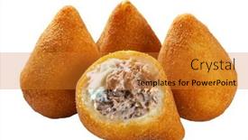  Presentation with snack - Slide deck having coxinha-of-chicken-brazilian-snack background and a gold colored foreground