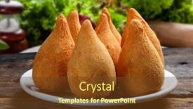  Presentation with snack - PPT layouts enhanced with coxinha-of-chicken-brazilian-snack background and a tawny brown colored foreground