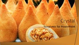  Presentation with fried chicken - PPT theme featuring coxinha-traditional-fried-brazilian-food background and a gold colored foreground