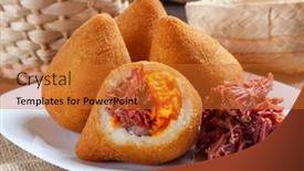  Presentation with beef jerky - PPT theme having coxinha-with-beef-jerky background and a gold colored foreground
