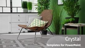  Presentation with interior - PPT layouts featuring cozy armchair in modern green background and a gray colored foreground