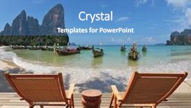  Presentation with scaffold - Cool new slide deck with cozy beach rest two wooden chaise lounges and small bedside table on a wooden scaffold native boats for sea walks expect tourists near the coast backdrop and a teal colored foreground