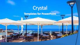  Presentation with sea shore - Audience pleasing theme consisting of cozy-cafe-on-the-shore backdrop and a gray colored foreground
