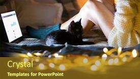  Presentation with christmas black - Beautiful PPT theme featuring cozy-christmas-at-home-woman backdrop and a tawny brown colored foreground