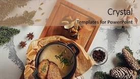  Presentation with new year - Amazing presentation design having cozy christmas table with spruce backdrop and a coral colored foreground