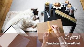  Presentation with dog christmas - Presentation design with cozy-christmas-time-at-home background and a violet colored foreground